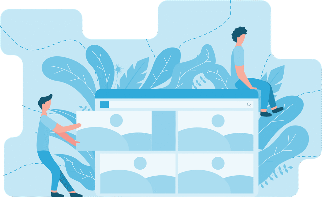 Nettside med to personer i blått